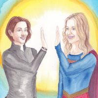 Kara and Alex highfiving