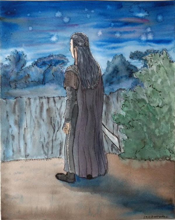 man in a black cloak staring into the night