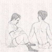 Shen Wei and Yunlan getting dressed on a bed