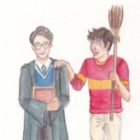 two boys in Harry Potter school uniforms