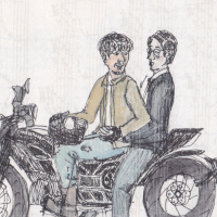 Shen Wei and Yunlan on a motorcycle