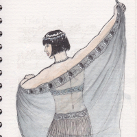 Phryne dancing with a sheer embroidered shawl