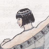 Phryne dancing with a sheer embroidered shawl