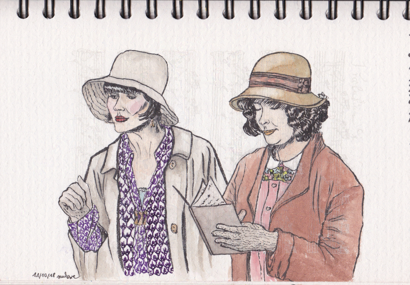 Phryne and Dot in hats investigate