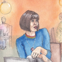modern Phryne in a cafe