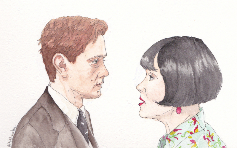 woman and man facing each other